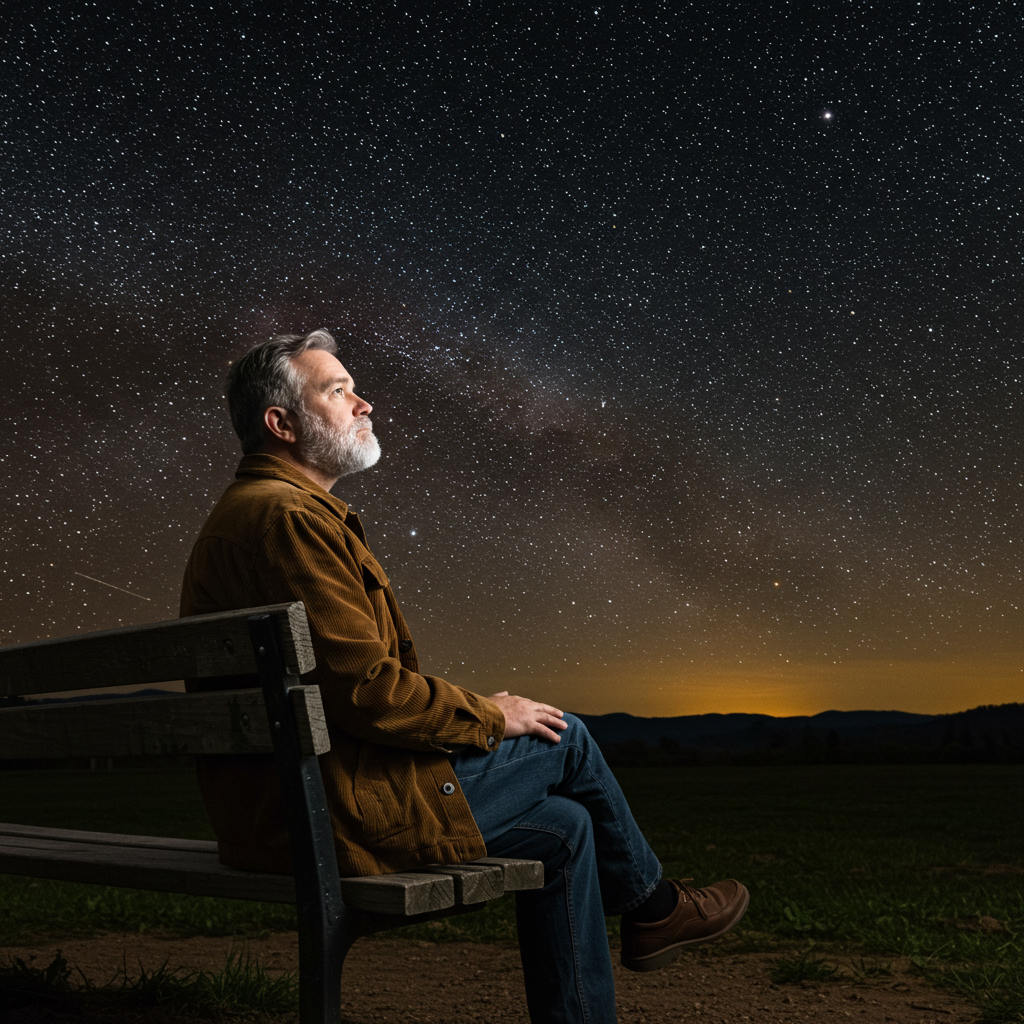 A man contemplating the stary skies